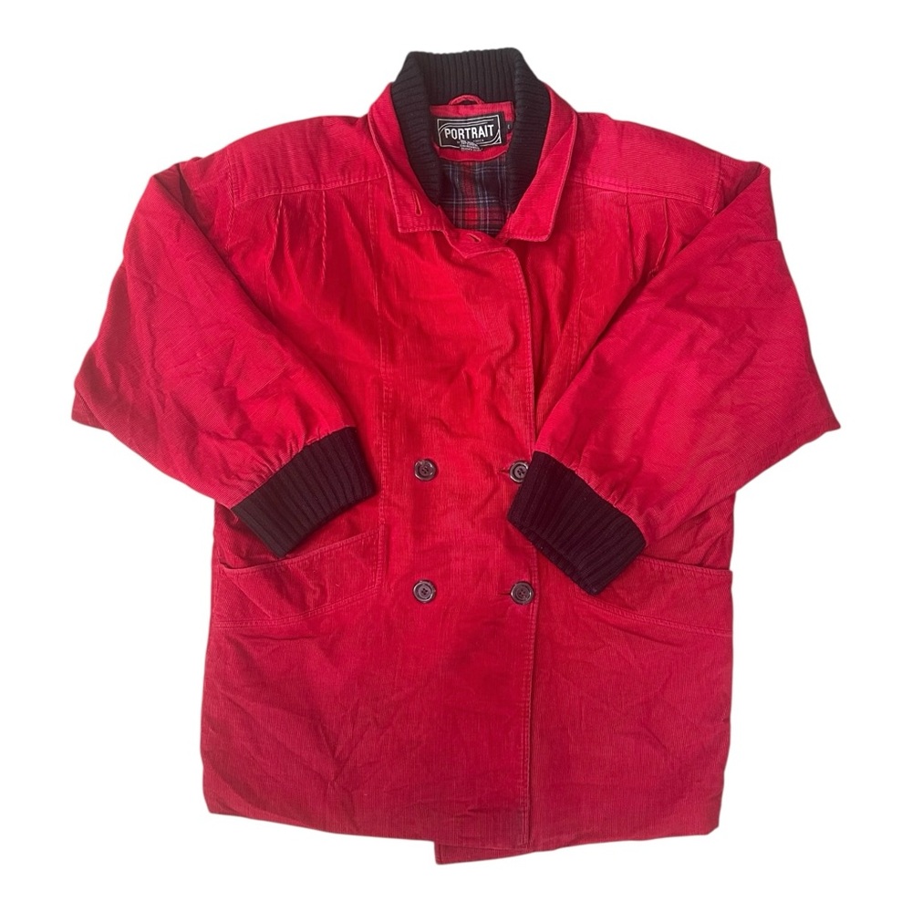 Vintage Red Corduroy Jacket Portrait Made in Korea 80s 90s L
